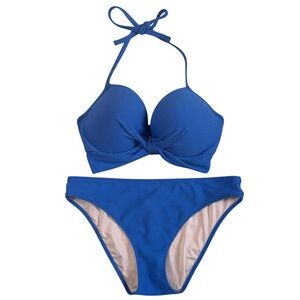 Shade & Shore Size 34DD Push-Up Cornflower Blue Padded Underwire Bikini